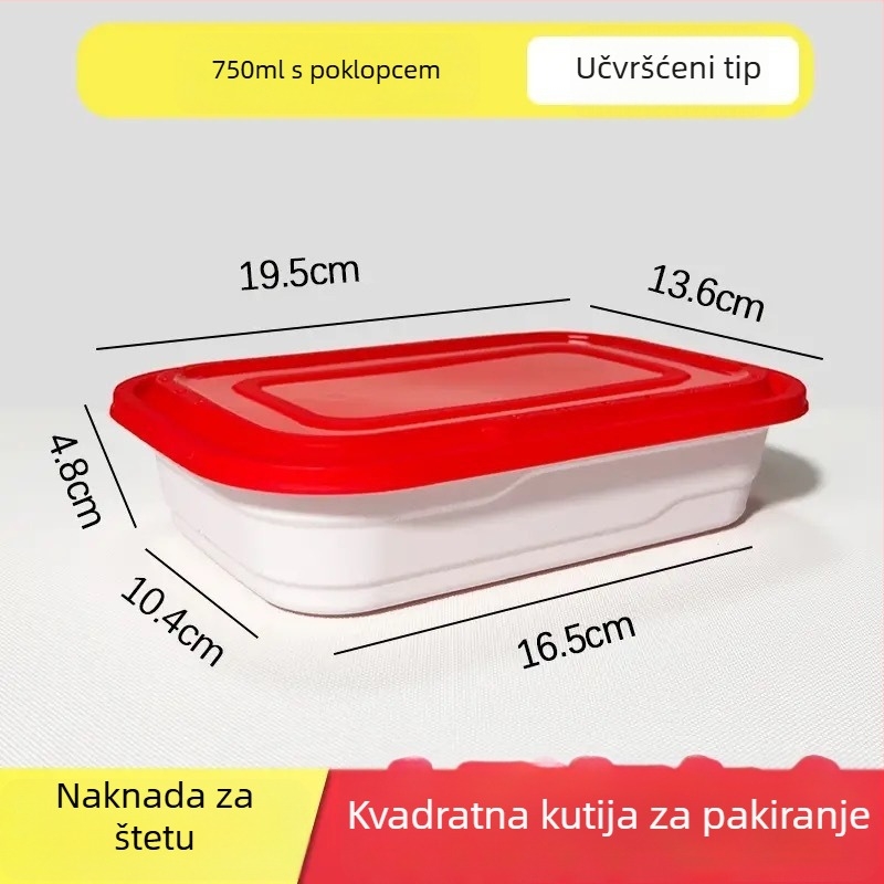 Pravokutna jednokratna kutija za obrok s poklopcem, PP materijal, mikrovalna sigurna, mehanizam zaključavanja s više mrežica, mogućnost tiska logotipa