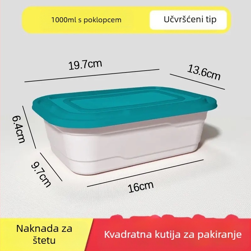 Pravokutna jednokratna kutija za obrok s poklopcem, PP materijal, mikrovalna sigurna, mehanizam zaključavanja s više mrežica, mogućnost tiska logotipa