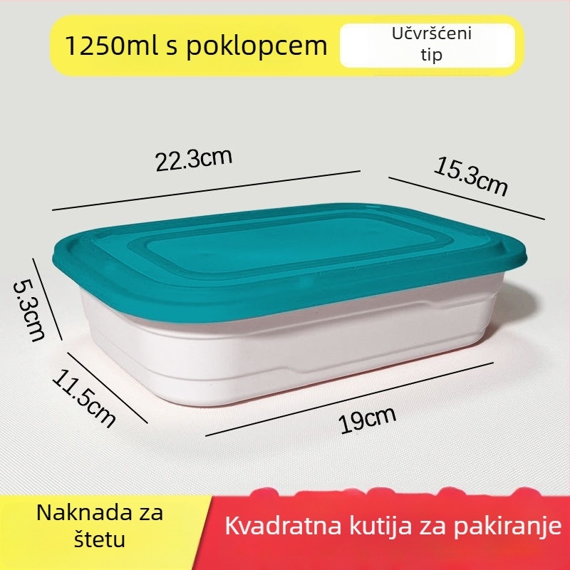 Pravokutna jednokratna kutija za obrok s poklopcem, PP materijal, mikrovalna sigurna, mehanizam zaključavanja s više mrežica, mogućnost tiska logotipa