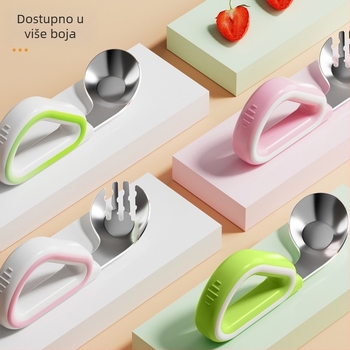 Dječji set vilica i žlica od silikona i nehrđajućeg čelika, jednostavan stil, svježe i slatko, za bebe starije od 3 mjeseca