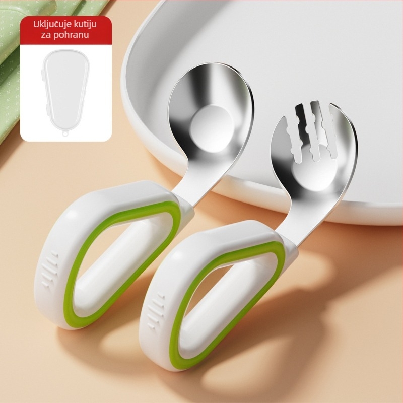 Dječji set vilica i žlica od silikona i nehrđajućeg čelika, jednostavan stil, svježe i slatko, za bebe starije od 3 mjeseca