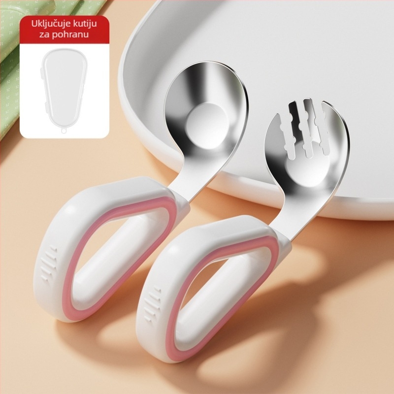 Dječji set vilica i žlica od silikona i nehrđajućeg čelika, jednostavan stil, svježe i slatko, za bebe starije od 3 mjeseca