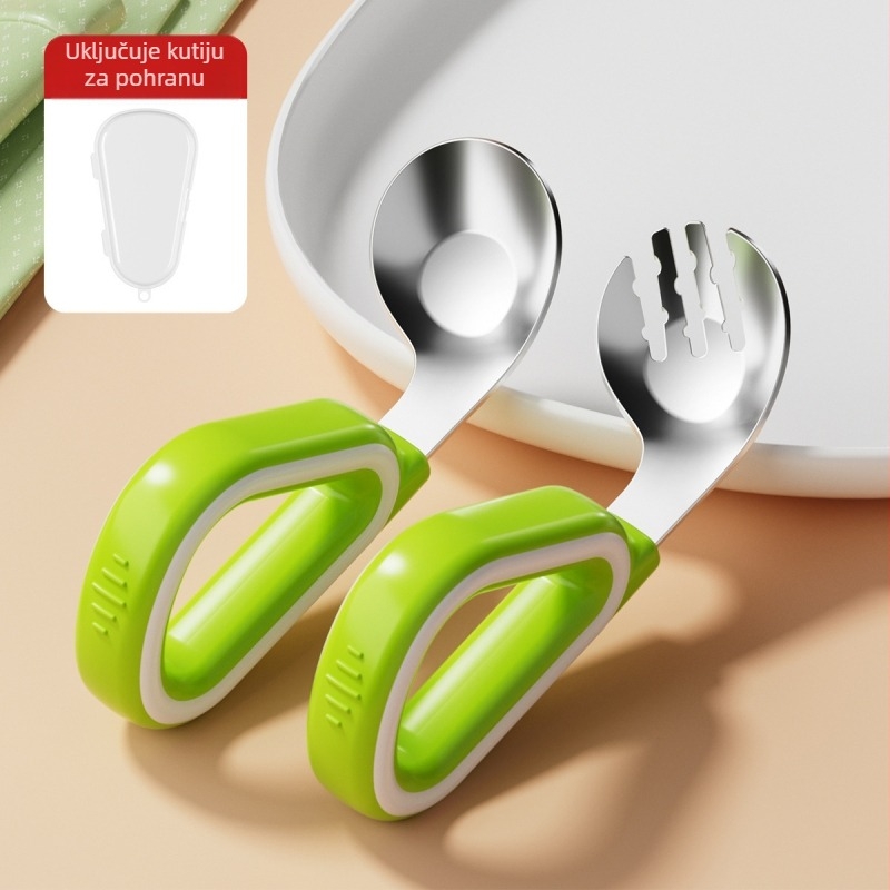 Dječji set vilica i žlica od silikona i nehrđajućeg čelika, jednostavan stil, svježe i slatko, za bebe starije od 3 mjeseca