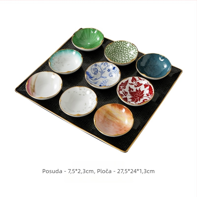Porcelanski tanjur s devet sekcija za priloge i hladna jela, pladanj za umake u hotelima/restoranima, moderan minimalistički stil (Porcelan; Devet sekcija; Mikrovalna pećnica: nije dostupna; Ispisani logotip)