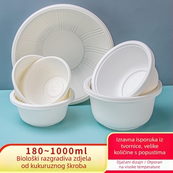 First Green biološki razgradiva jednokratna zdjela od kukuruznog škroba, okruglog oblika, debljina 0,5 mm, 500 komada po kartonu
