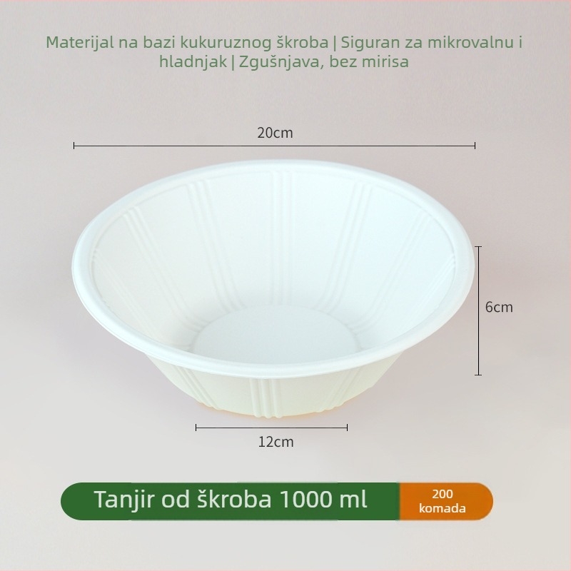First Green biološki razgradiva jednokratna zdjela od kukuruznog škroba, okruglog oblika, debljina 0,5 mm, 500 komada po kartonu