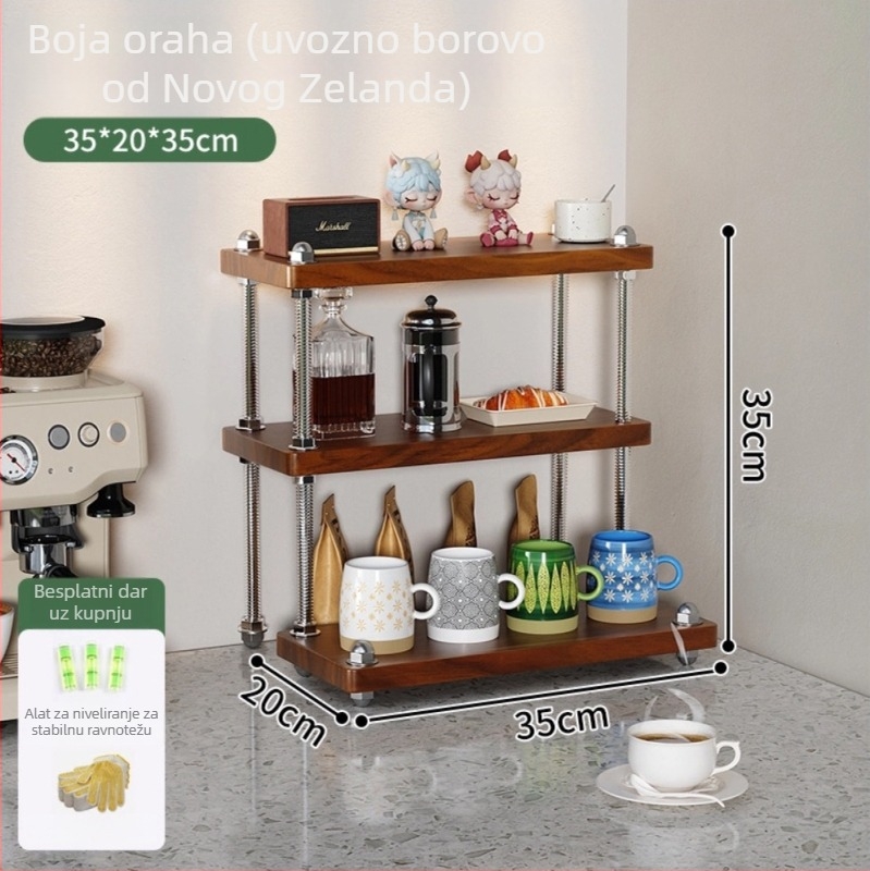 Masivno drveno držač čaša za stolnu upotrebu – 3-etažni organizator čaša, moderan minimalistički dizajn