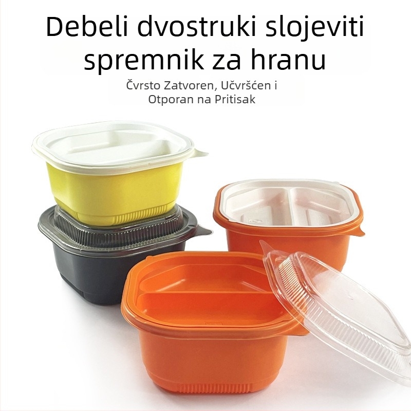 Dvostruka plastična kutija za obrok s poklopcem, mikrovalna sigurnost, pakiranje za dostavu