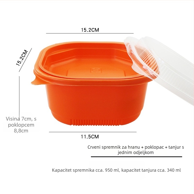 Dvostruka plastična kutija za obrok s poklopcem, mikrovalna sigurnost, pakiranje za dostavu