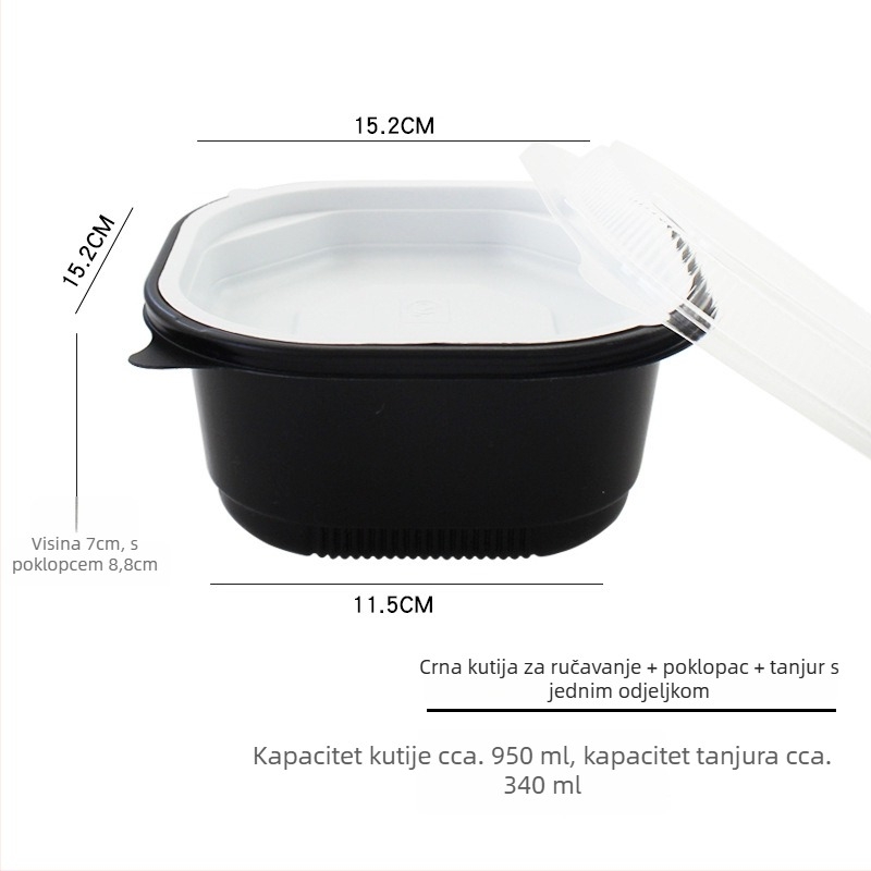 Dvostruka plastična kutija za obrok s poklopcem, mikrovalna sigurnost, pakiranje za dostavu