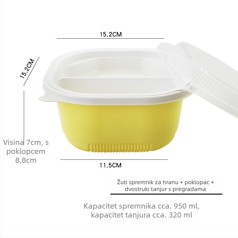 Dvostruka plastična kutija za obrok s poklopcem, mikrovalna sigurnost, pakiranje za dostavu