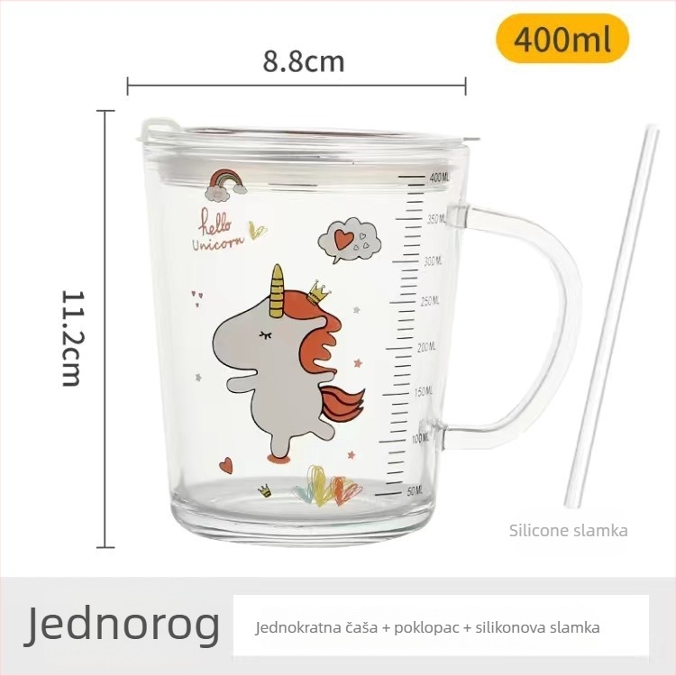 Sippy čaša s karikaturnim dizajnom, sa slamkom, vodonepropusna i otporna na visoke temperature, trodjelni set s poklopcem