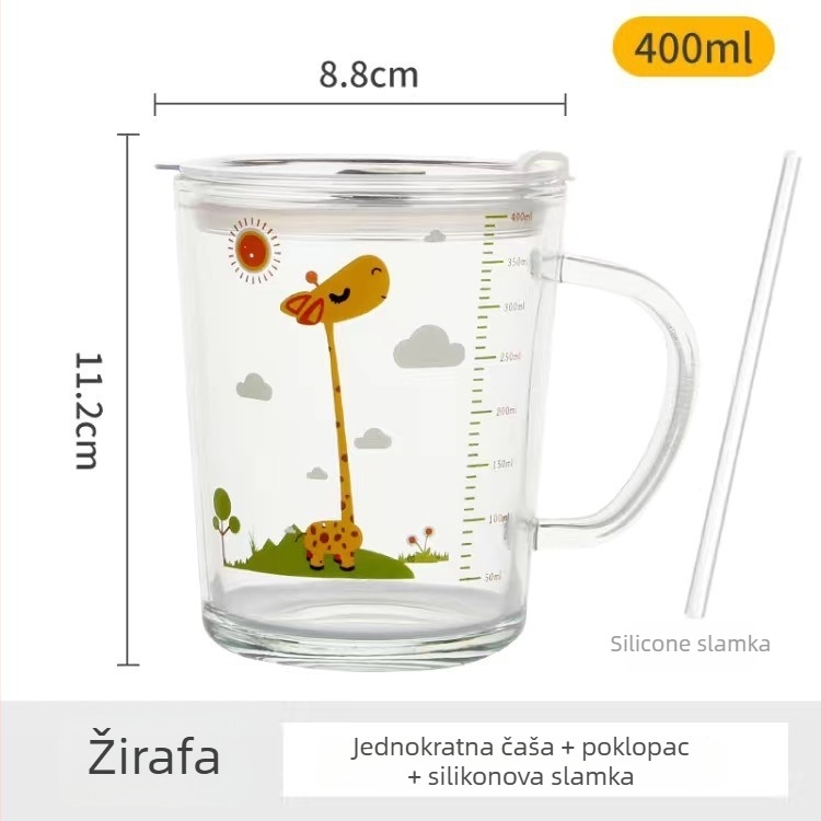 Sippy čaša s karikaturnim dizajnom, sa slamkom, vodonepropusna i otporna na visoke temperature, trodjelni set s poklopcem