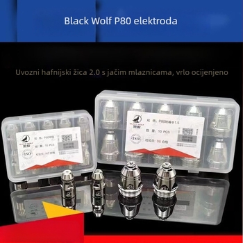 Black Wolf P80 plazma mlaznica – elektroda mlaznica za P80 plazma rezanje; kompatibilno s P80 pištolom; pogodno za rezanje željeznih i nehrđajućih čeličnih ploča