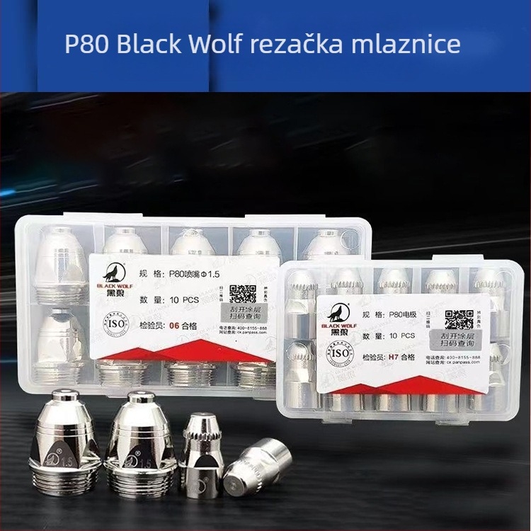 Black Wolf P80 plazma mlaznica – elektroda mlaznica za P80 plazma rezanje; kompatibilno s P80 pištolom; pogodno za rezanje željeznih i nehrđajućih čeličnih ploča