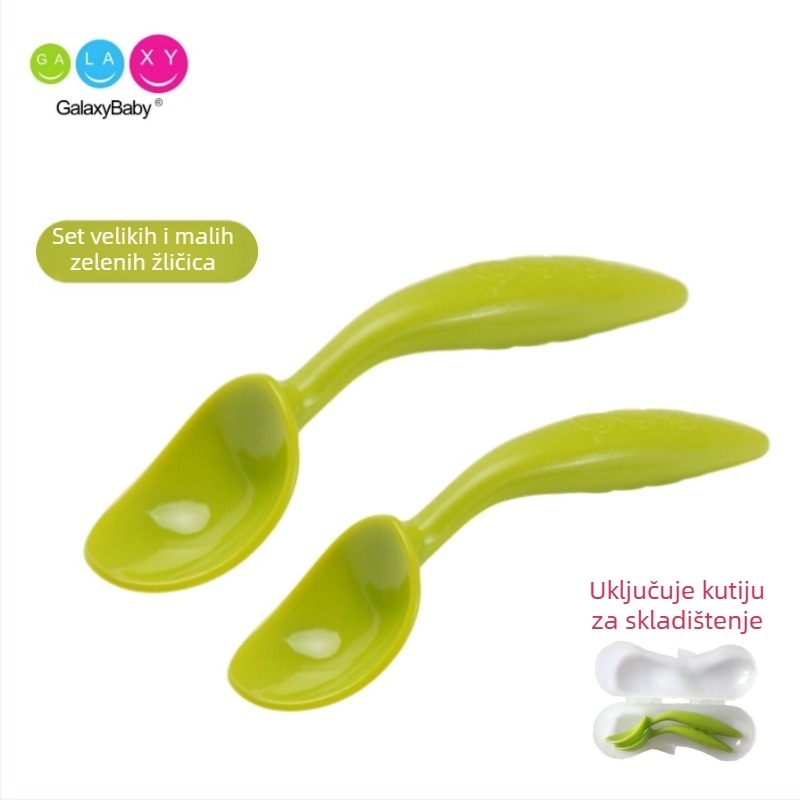 Set žlica s savijenim završetkom za bebe — nehrđajući čelik, edukativni pribor za hranjenje djece iznad 3 mjeseca