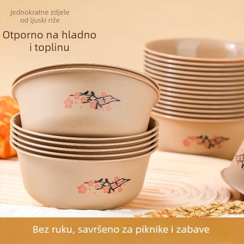 Jednokratne zdjele od ljuske riže, biološki razgradivi materijal, okruglog oblika, za kućnu i poslovnu upotrebu, moguć otisak logotipa