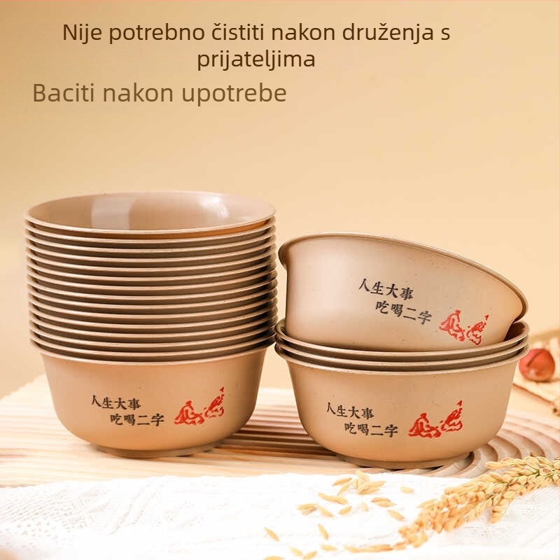 Jednokratne zdjele od ljuske riže, biološki razgradivi materijal, okruglog oblika, za kućnu i poslovnu upotrebu, moguć otisak logotipa