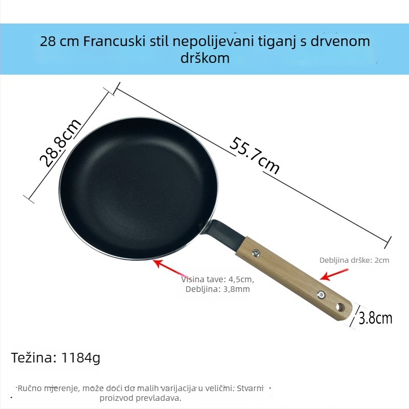 Tiganj za prženje s neprijanjivim premazom, velik profesionalni za hoteli i restorane, kompatibilan s plinskom i indukcijskom pločom, dubina 4,5 cm, višeslojno dno, aluminijska legura