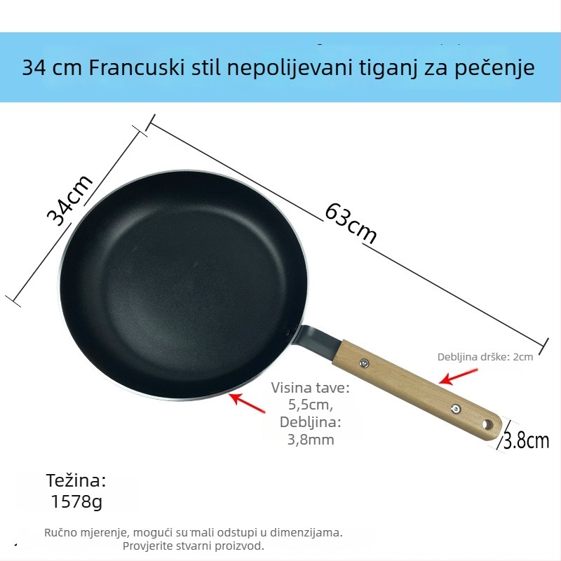 Tiganj za prženje s neprijanjivim premazom, velik profesionalni za hoteli i restorane, kompatibilan s plinskom i indukcijskom pločom, dubina 4,5 cm, višeslojno dno, aluminijska legura