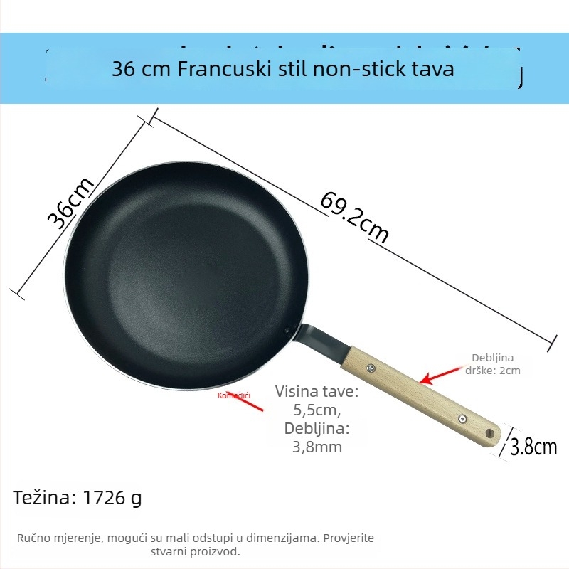 Tiganj za prženje s neprijanjivim premazom, velik profesionalni za hoteli i restorane, kompatibilan s plinskom i indukcijskom pločom, dubina 4,5 cm, višeslojno dno, aluminijska legura
