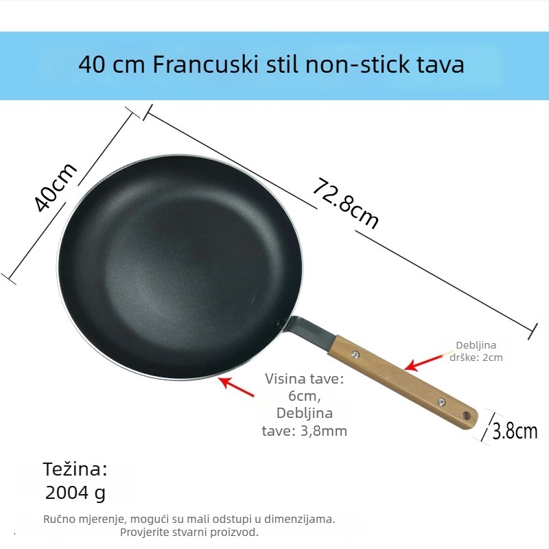Tiganj za prženje s neprijanjivim premazom, velik profesionalni za hoteli i restorane, kompatibilan s plinskom i indukcijskom pločom, dubina 4,5 cm, višeslojno dno, aluminijska legura