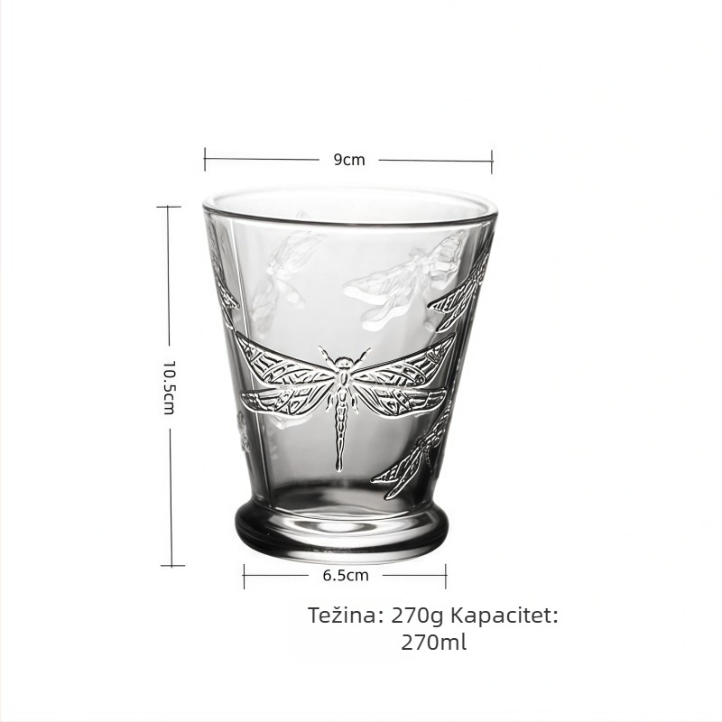 Čaša za vino, moderni umjetnički stil, reljefni dizajn, soda-lime staklo, motiv leptira