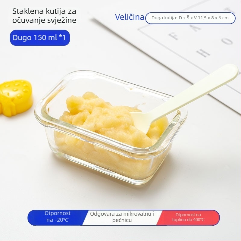 Staklena kutija za hranu za bebe od borosilikatnog stakla, pravokutnog oblika, dvostruki sloj, mikrovalna kompatibilna, zdjela za paru jaja, kapacitet 300–800 ml