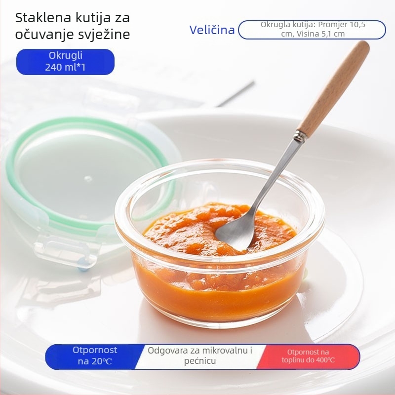 Staklena kutija za hranu za bebe od borosilikatnog stakla, pravokutnog oblika, dvostruki sloj, mikrovalna kompatibilna, zdjela za paru jaja, kapacitet 300–800 ml