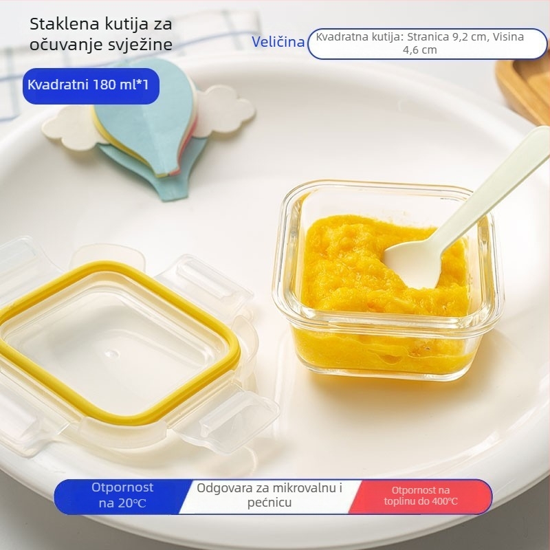 Staklena kutija za hranu za bebe od borosilikatnog stakla, pravokutnog oblika, dvostruki sloj, mikrovalna kompatibilna, zdjela za paru jaja, kapacitet 300–800 ml