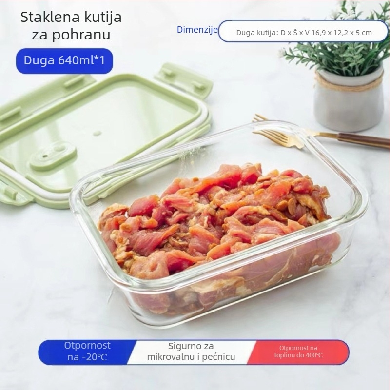 Staklena kutija za hranu za bebe od borosilikatnog stakla, pravokutnog oblika, dvostruki sloj, mikrovalna kompatibilna, zdjela za paru jaja, kapacitet 300–800 ml