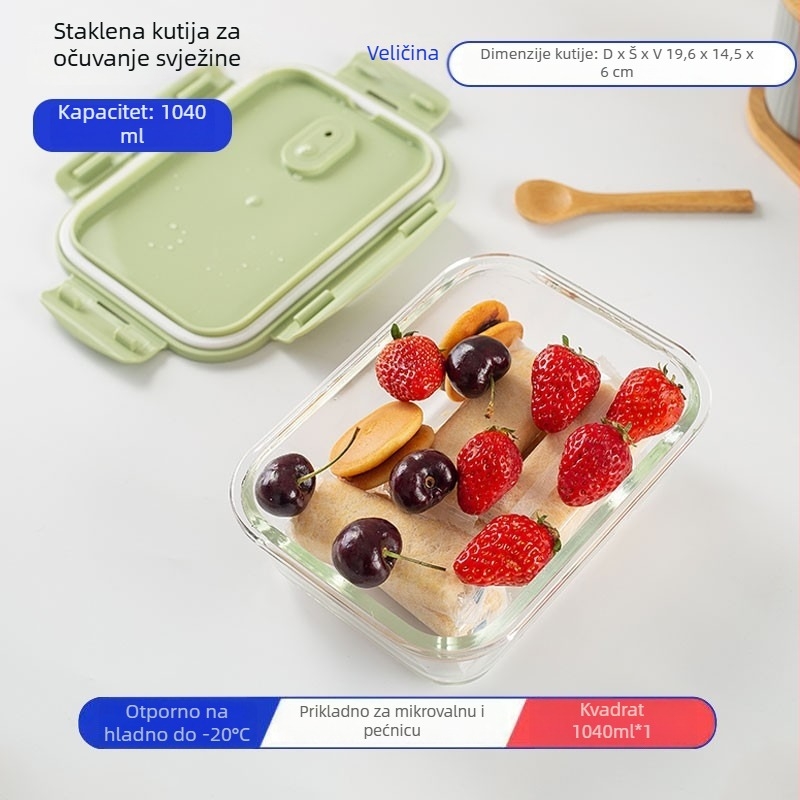 Staklena kutija za hranu za bebe od borosilikatnog stakla, pravokutnog oblika, dvostruki sloj, mikrovalna kompatibilna, zdjela za paru jaja, kapacitet 300–800 ml