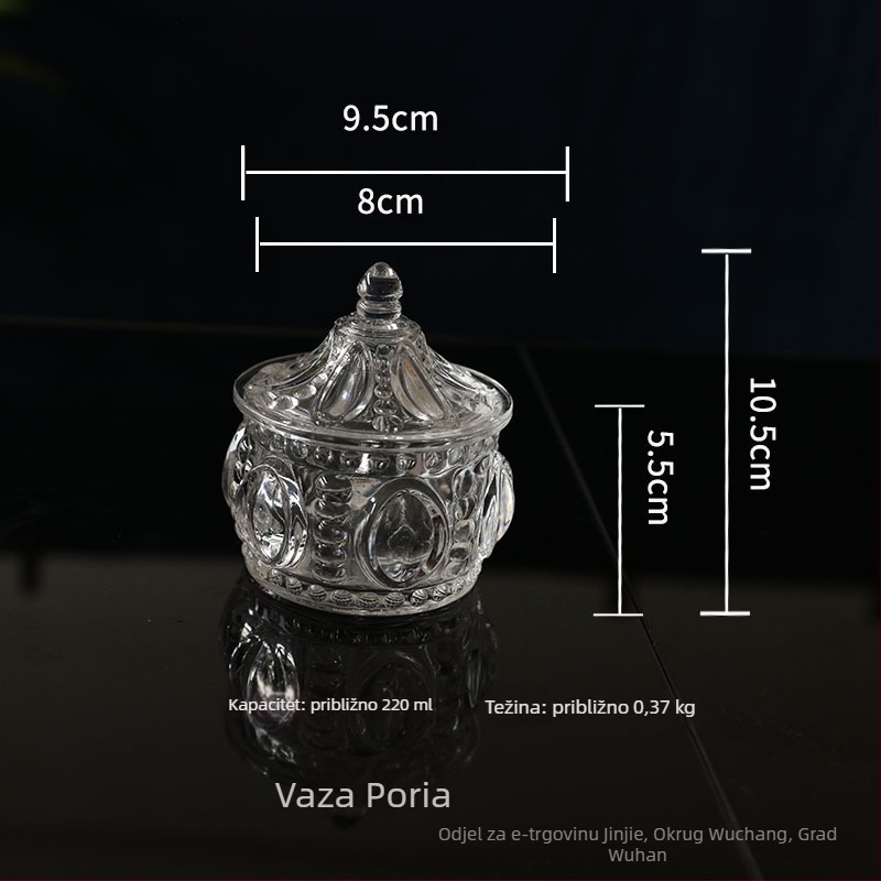 Staklena zdjela za desert s poklopcem, europski stil, kružni oblik, cvjetni uzorak, za voćnu salatu