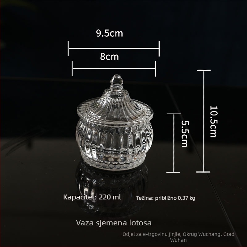Staklena zdjela za desert s poklopcem, europski stil, kružni oblik, cvjetni uzorak, za voćnu salatu