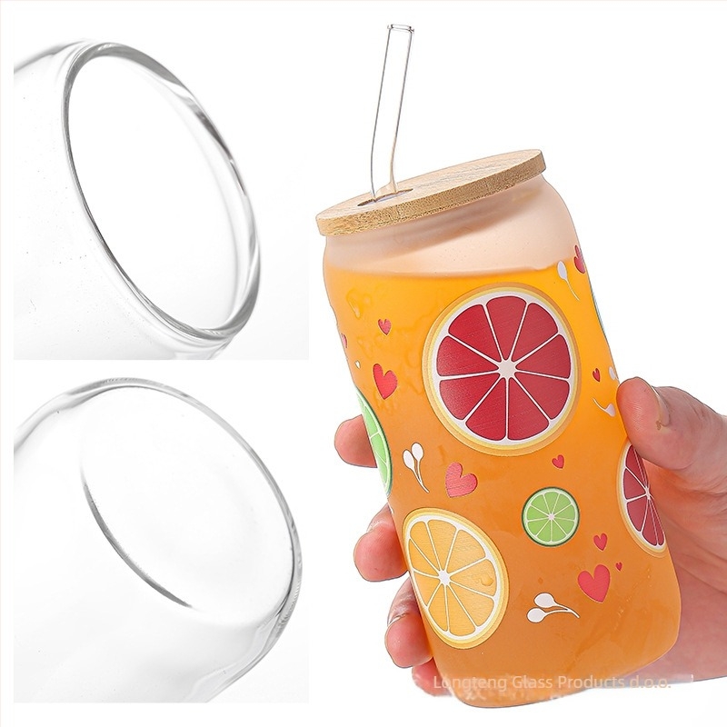 Šalica za kavu od borosilikatnog stakla s bambus kapicom i slamkom, izolirana i otporna na visoke temperature, s otisnutim logom, mogućnost prilagodbe