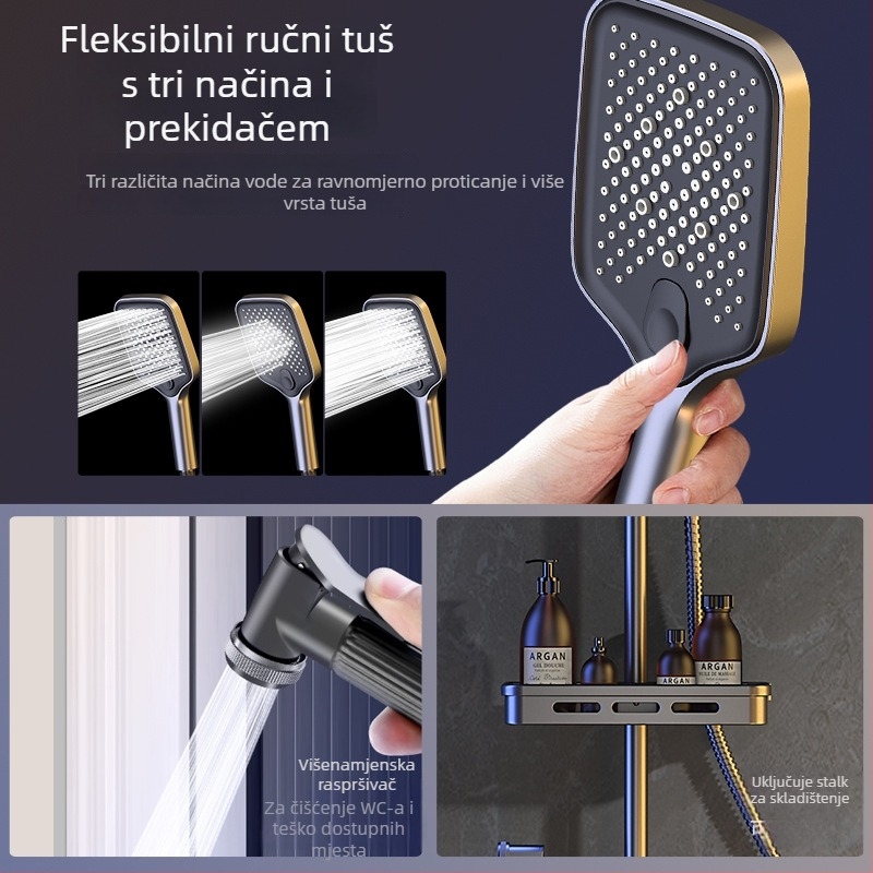 Cijeli set tuša sa skrivenom ugradnjom, digitalni prikaz temperature, regulacija temperature, okrugla tuš glava, radna temperatura 0-55°C