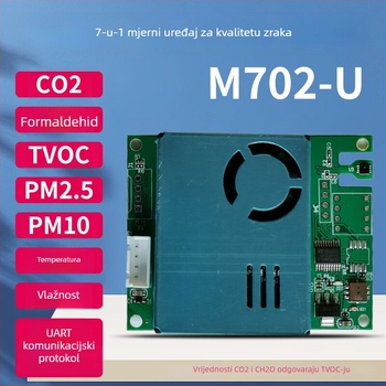 7-u-1 senzor modul za kvalitetu zraka: CO2, formaldehid, PM2.5/PM10, TVOC, temperatura i vlaga; RS485/UART sučelje; elektrokemijski senzor