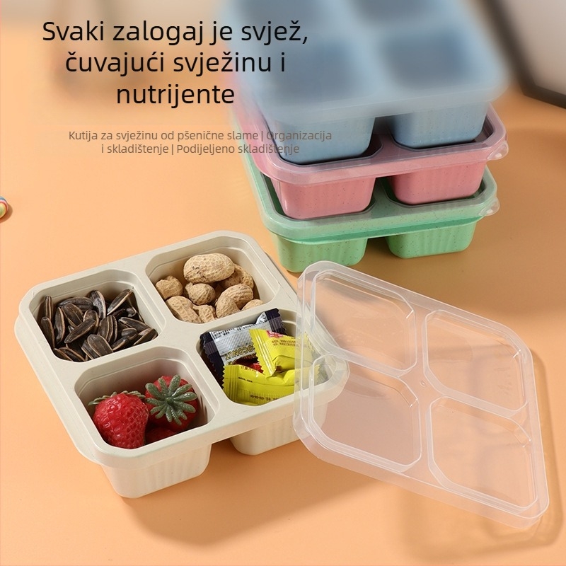 Kutija za ručak s poklopcem, četiri pretinca, plastika, mikrovalna kompatibilna, kapacitet ispod 300 ml