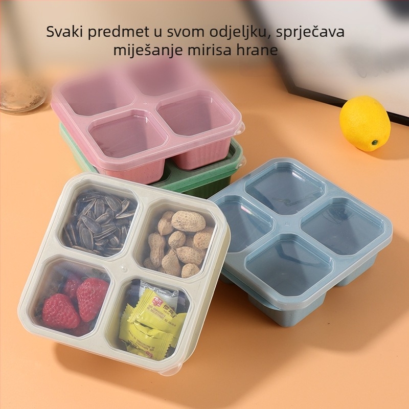 Kutija za ručak s poklopcem, četiri pretinca, plastika, mikrovalna kompatibilna, kapacitet ispod 300 ml