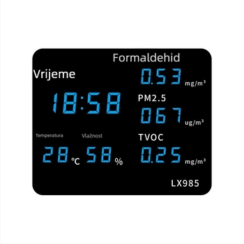 Unutarnji mjerač kvalitete zraka s temperaturom, vlagom, CO2, formaldehidom i PM2.5 detektorom