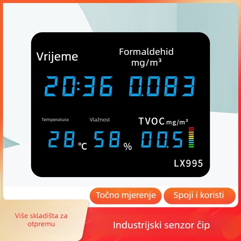 Unutarnji mjerač kvalitete zraka s temperaturom, vlagom, CO2, formaldehidom i PM2.5 detektorom