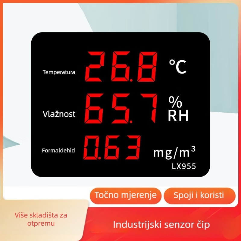 Unutarnji mjerač kvalitete zraka s temperaturom, vlagom, CO2, formaldehidom i PM2.5 detektorom