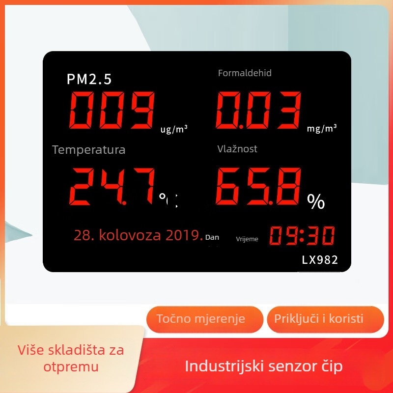 Unutarnji mjerač kvalitete zraka s temperaturom, vlagom, CO2, formaldehidom i PM2.5 detektorom
