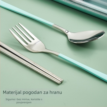 Prijenosni set posuđa od 304 nehrđajućeg čelika s izvlačnom kutijom – korejskog stila, 3 dijela: žlica, vilica i štapići za jelo, minimalistički dizajn