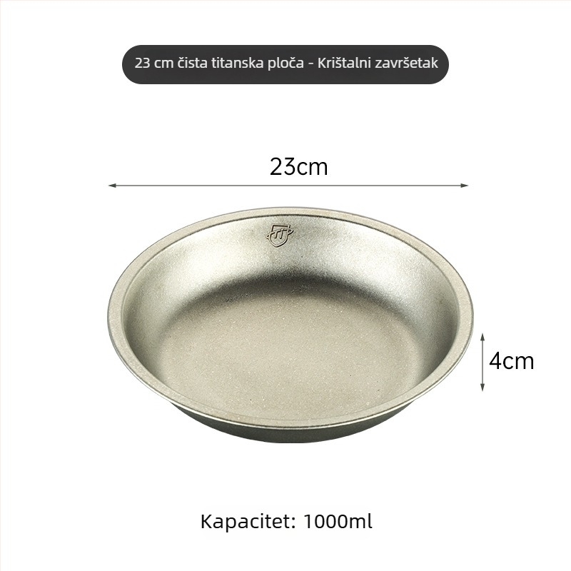 Čisto titanijumski okrugli tanjur za kampiranje, set tanjura, jedinstveno oblikovanje površine, moderni minimalistički stil