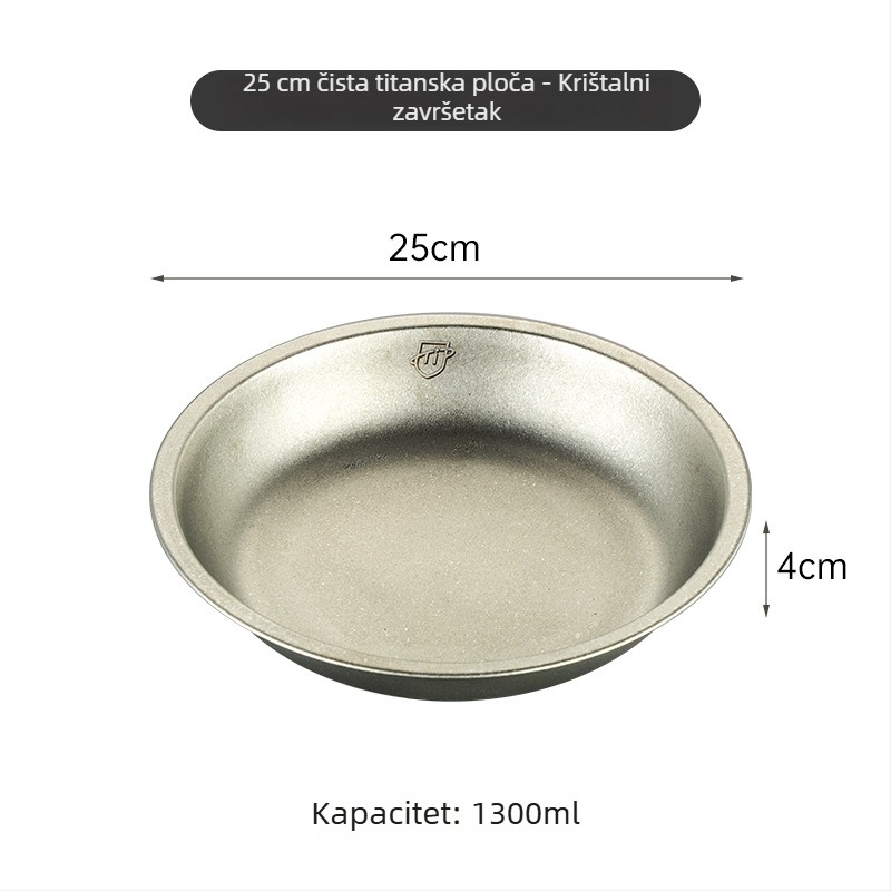 Čisto titanijumski okrugli tanjur za kampiranje, set tanjura, jedinstveno oblikovanje površine, moderni minimalistički stil