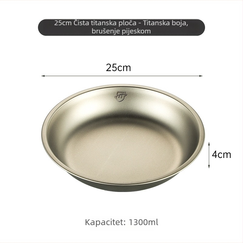 Čisto titanijumski okrugli tanjur za kampiranje, set tanjura, jedinstveno oblikovanje površine, moderni minimalistički stil