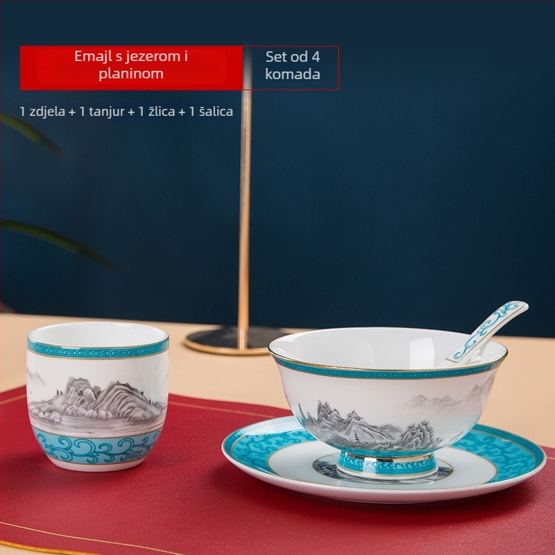 Emalirana misa od porculana s kostima, okruglog oblika, uzorak biljaka i cvijeća, kineski stil (nova chinoiserie), tisak logotipa i prilagodba dostupni