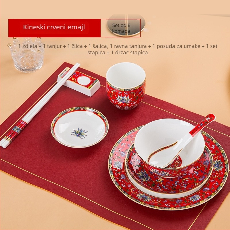 Emalirana misa od porculana s kostima, okruglog oblika, uzorak biljaka i cvijeća, kineski stil (nova chinoiserie), tisak logotipa i prilagodba dostupni