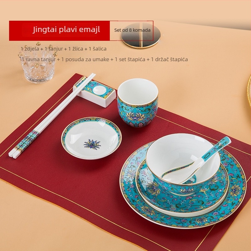 Emalirana misa od porculana s kostima, okruglog oblika, uzorak biljaka i cvijeća, kineski stil (nova chinoiserie), tisak logotipa i prilagodba dostupni